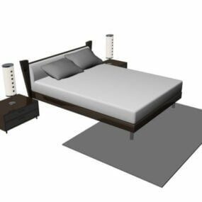 3д модель современной кровати, тумбочек и светильников