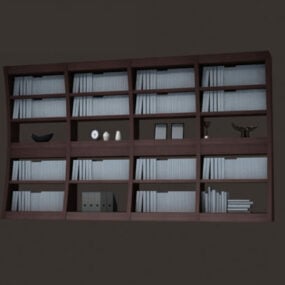 قفسه کتاب مدرن چوبی با نمایشگر رک مدل سه بعدی