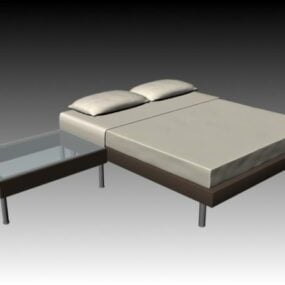 3д модель Современной двуспальной кровати с прикроватной тумбочкой