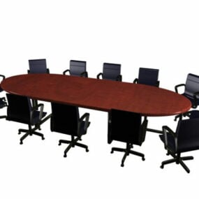 Mesa de conferência e cadeiras de madeira oval moderna modelo 3d