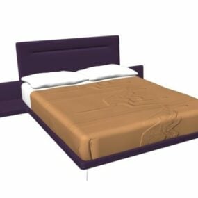 Modern Platform Bed With Bedside Table 3d model