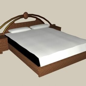 Modern Platform Bed With Nightstand 3d model