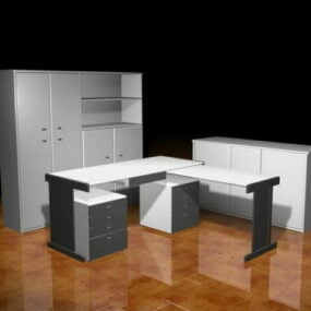 Moderne hvite kontorpulter med arkivskap 3d-modell