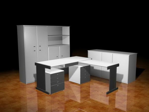 Modern White Office Desks With Filing Cabinets Free 3ds Max Model