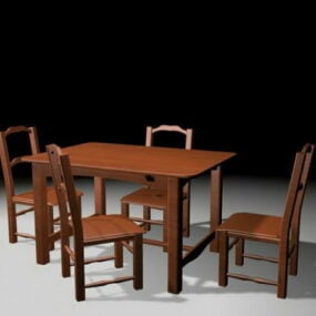 现代实木餐厅套装3D模型