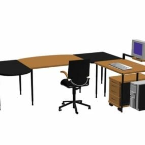 Modulaarinen L-muotoinen työasemapöytä 3D-malli