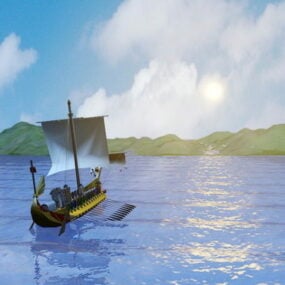 Ocean Sunset Boat 3d model
