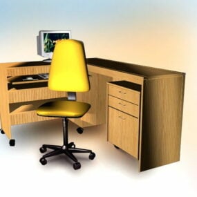 Mesa de computador de escritório com cadeira modelo 3d