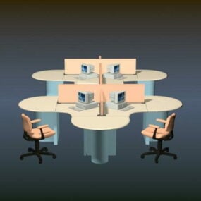 3д модель офисного компьютерного рабочего места и стульев