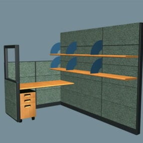 3д модель офисного рабочего места со шкафом для хранения вещей