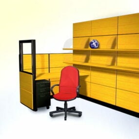Office Desk With Bookshelf 3d model