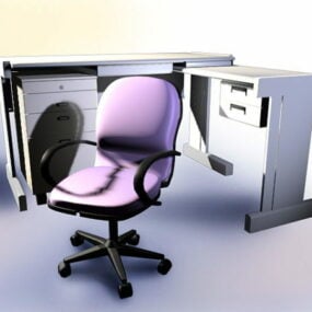 3д модель офисного стола со стулом
