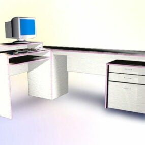 שולחן משרדי עם מחשב דגם תלת מימד