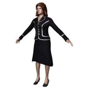 Karakter Kantor Wanita Ngadeg Kanthi model 3d T-pose