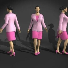 Kobieta biurowa w różowym garniturze. Model 3D
