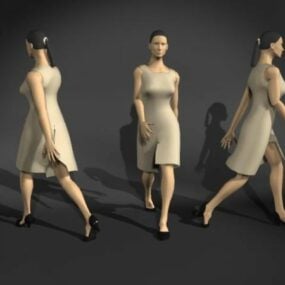 White Shirt Women Walking Character 3d model