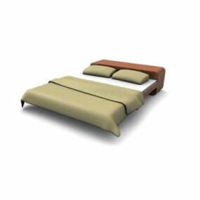 One Piece Wood Platform Bed 3d model
