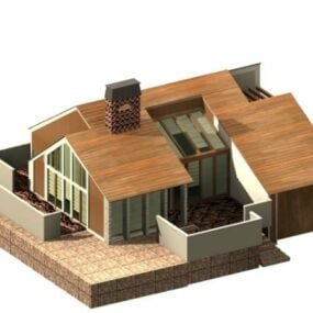 3D-model van een woonhuis met één verdieping