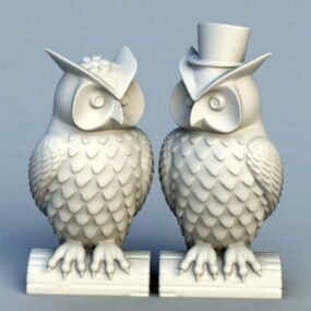 Owl Couple Garden Statue 3d model