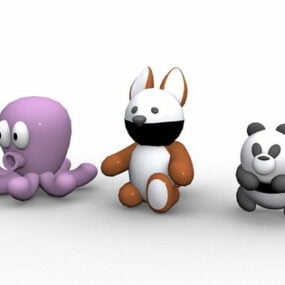 Panda, ekorn og blekksprut tegneserie 3d-modell