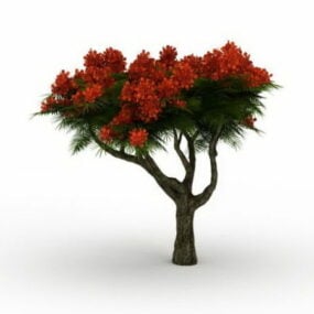 עץ אורן עם פרח דגם תלת מימד