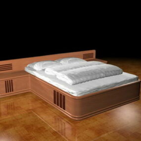 سرير ذو منصة مع طاولات ليلية مدمجة نموذج ثلاثي الأبعاد