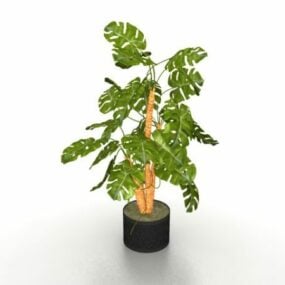 Modelo 3d de planta de manjericão em vaso