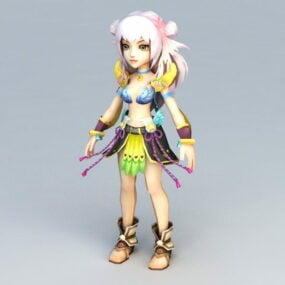 Modelo 3D de linda garota de anime
