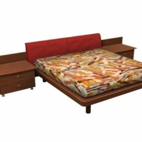 Queen Size Wood Platform Bed 3d model
