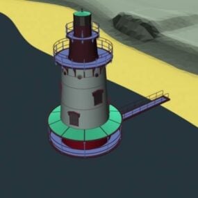 Sahilde Düşük Poli Deniz Feneri 3d modeli