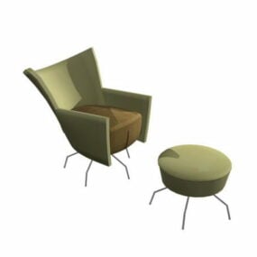 Uzanmış Sandalye ve Yuvarlak Osmanlı 3d model