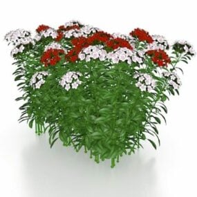 דגם תלת מימד של צמחים פורחים אדומים וורודים