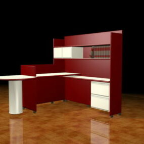 Red Executive Workstation Furniture 3d model