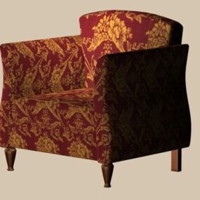 เก้าอี้โซฟาผ้าลายดอกไม้สีแดง แบบจำลอง 3 มิติ