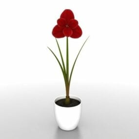 Red Potted Flower 3d model