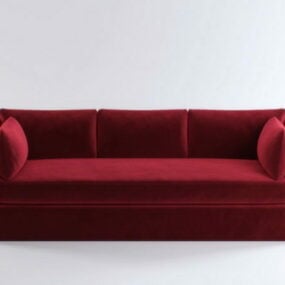 Red Three Seater Upholstered Couch 3d model
