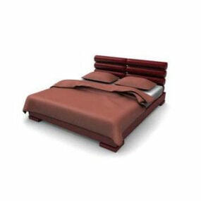 Mô hình giường nền bọc nệm màu đỏ 3d
