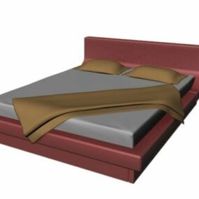 Red Wood Double Bed 3d model