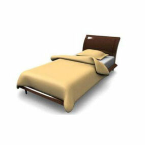 Red Wood Single Bed 3d model