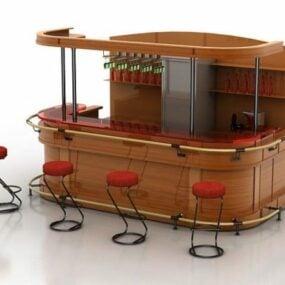 Wooden Restaurant Bar Counter 3d model