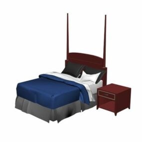 Retro łóżko i stolik nocny Model 3D