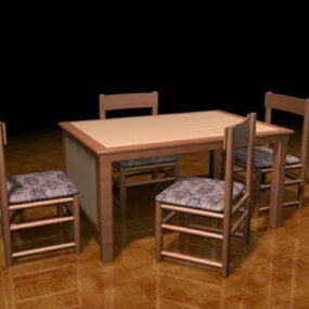 复古餐桌椅套装3d模型