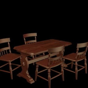 复古木餐桌椅套装3d模型