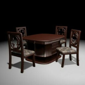 复古实木餐桌椅3D模型