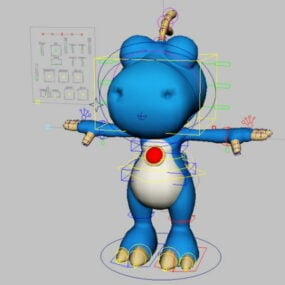 Rigged Modrý kreslený 3D model dinosaura