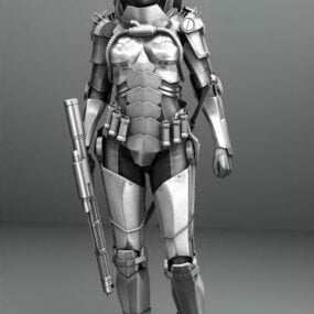 Rigged Chica de ciencia ficción con armadura, personaje, modelo 3d