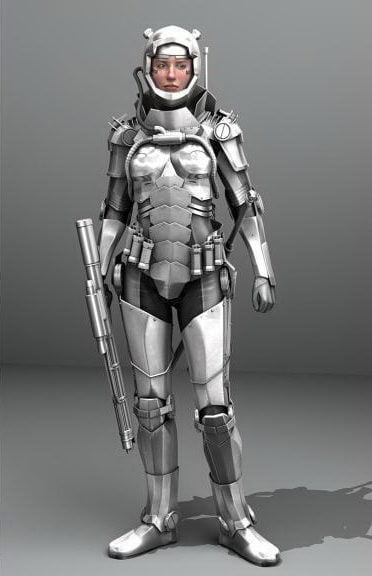 Rigged Carácter de chica de ciencia ficción en armadura