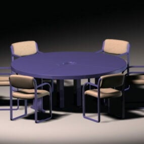 طاولة اجتماعات مستديرة وكراسي نموذج ثلاثي الأبعاد