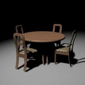 Yuvarlak Yemek Masası ve Sandalyeler 3D model