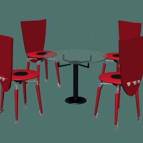 Mesa de reunião redonda de vidro e cadeiras modelo 3d